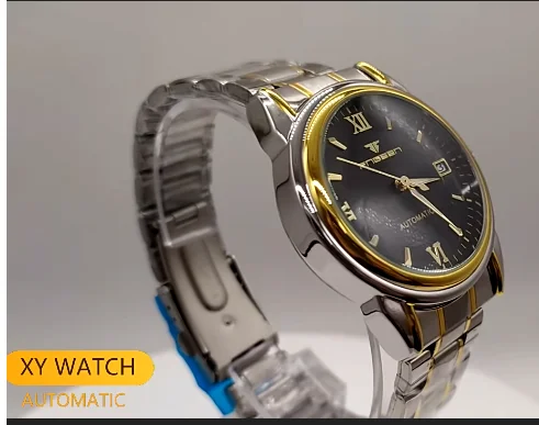 

2023 Роскошные брендовые черные и золотые часы с автоматическим отображением даты и кожаным ремешком автоматические механические часы с автоподзаводом