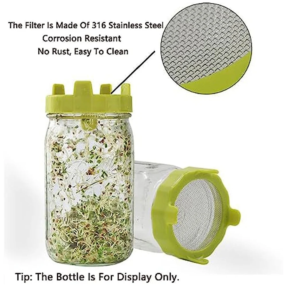 1pc Plastic Sprout Lid For Wide Mouth Jars Grow Bean Sprouts Alfalfa Salad Garden Supply Stainless Steel Mesh Design sprouting jars kit