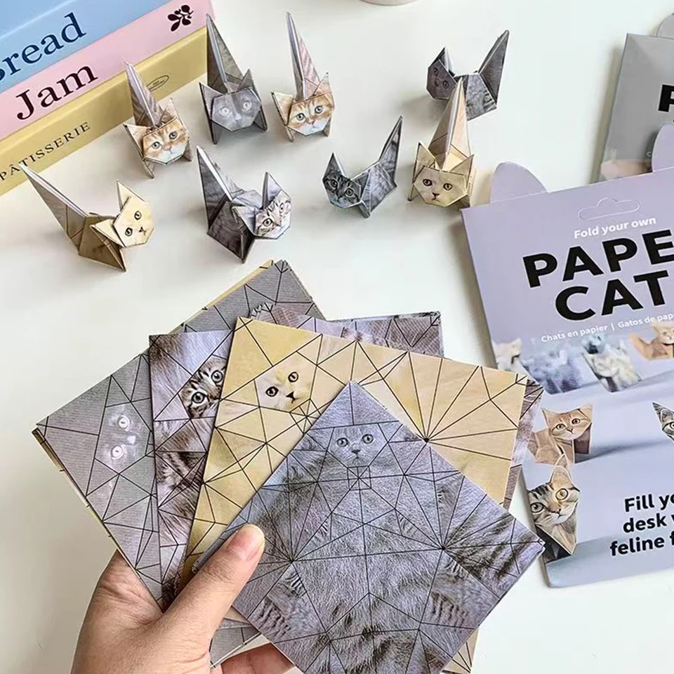 Desk Pet Diy Paper Cats 50 Sheets Diy Origami Paper To Fold Cute Cat ...