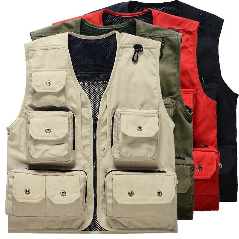 

Outdoor photography vest printed advertising overalls volunteer multi pocket men's canvas fishing horse clip jacket mens jacket