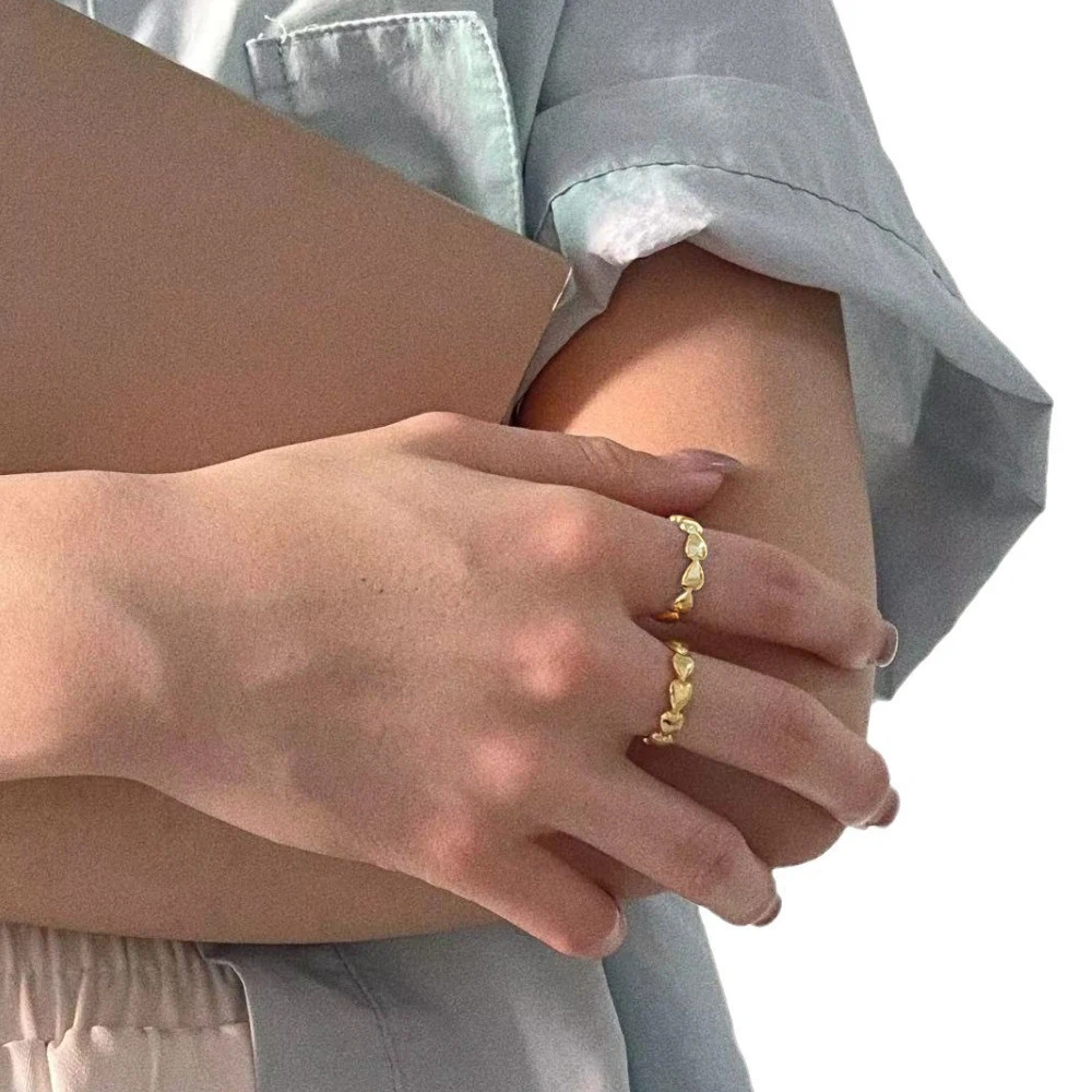 Retro Shining Zircon Dome PVD Stainless Steel Rings Women Waterproof Hypoallergenic Statement Multilayer Heart Wed Ring Jewelry