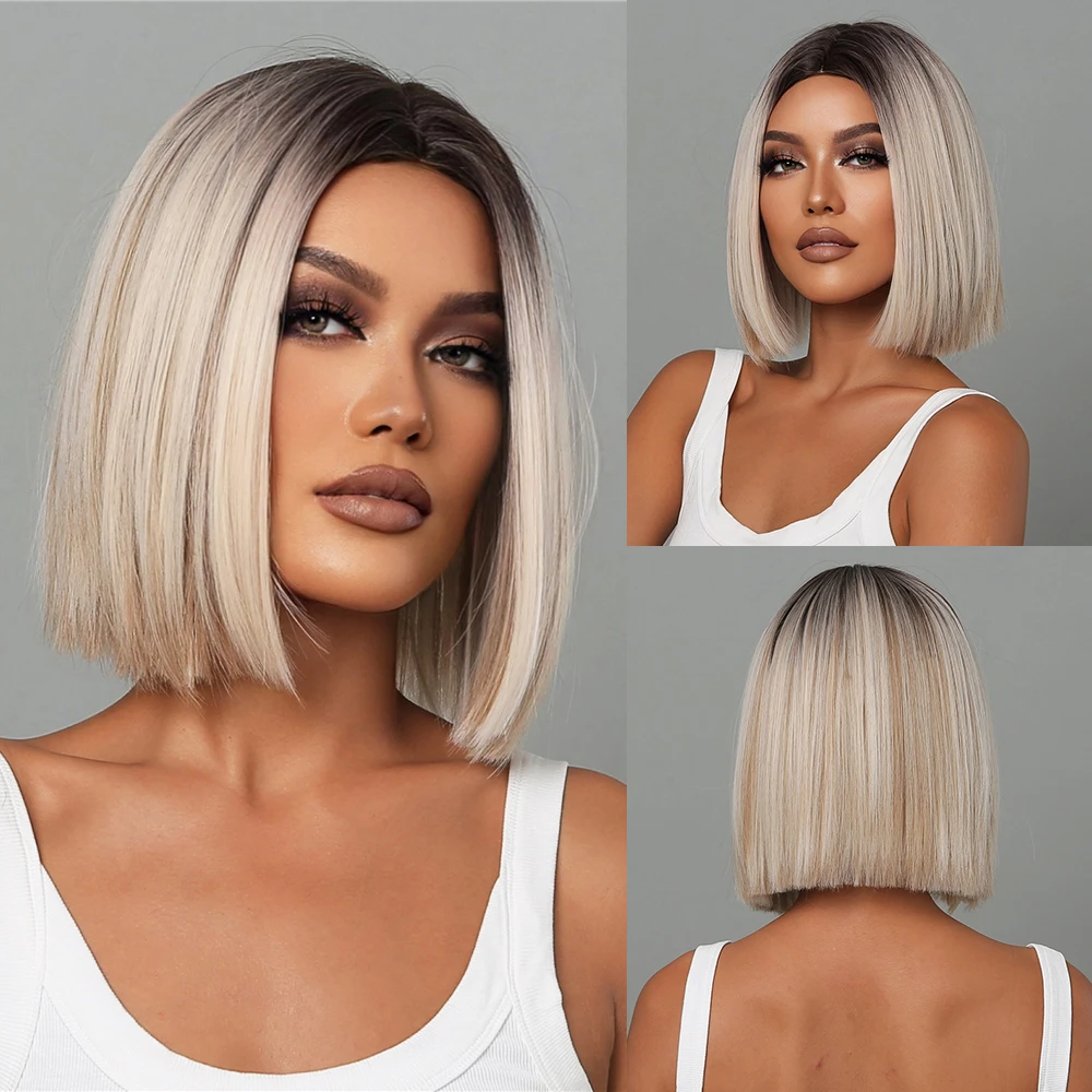 Wolk Decoratief fluiten Lace Front Platina Blonde Synthetische Pruiken Met Donkere Wortels Korte  Rechte Bob Pruiken Voor Zwarte Vrouwen Natural Hittebestendige Haar| | -  AliExpress