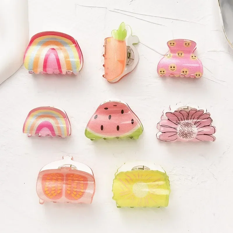New Summer Fruit Rainbow Hair Claw Cute Cartoon Small Hair Clip Acrylic Grab Shark Clip Headwear for Women Girl Hair Accessories