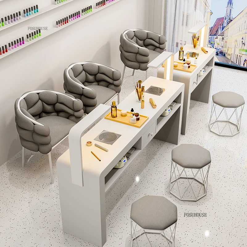 Modern Professional Manicure Table with Vacuum Cleaner Single Double Light Luxury Nail Table Commercial Manicure Tables