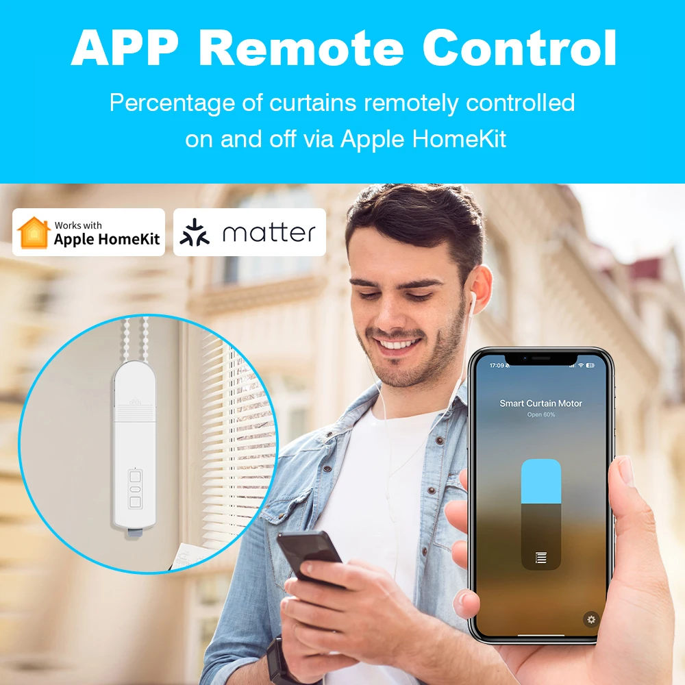 Matter Smart Electric Rolloer Blinds Motor HomeKit Blinds Motorized Motor Blinds Pull Bead Curtain Motor Siri Voice Control