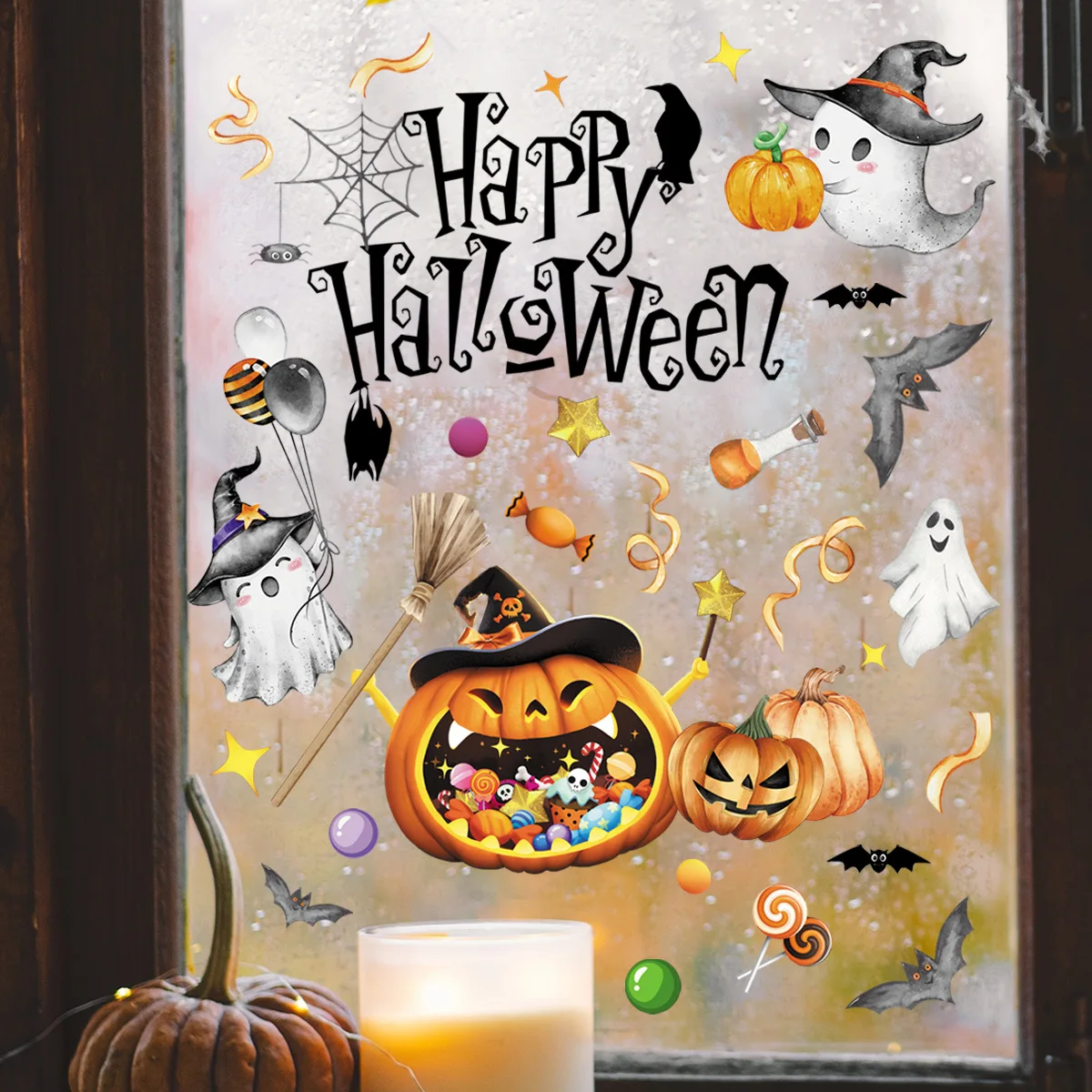 Wall Stickers Window Stickers Halloween English Pumpkin Ghost Bat Static Glass Stickers Window Stickers Wall