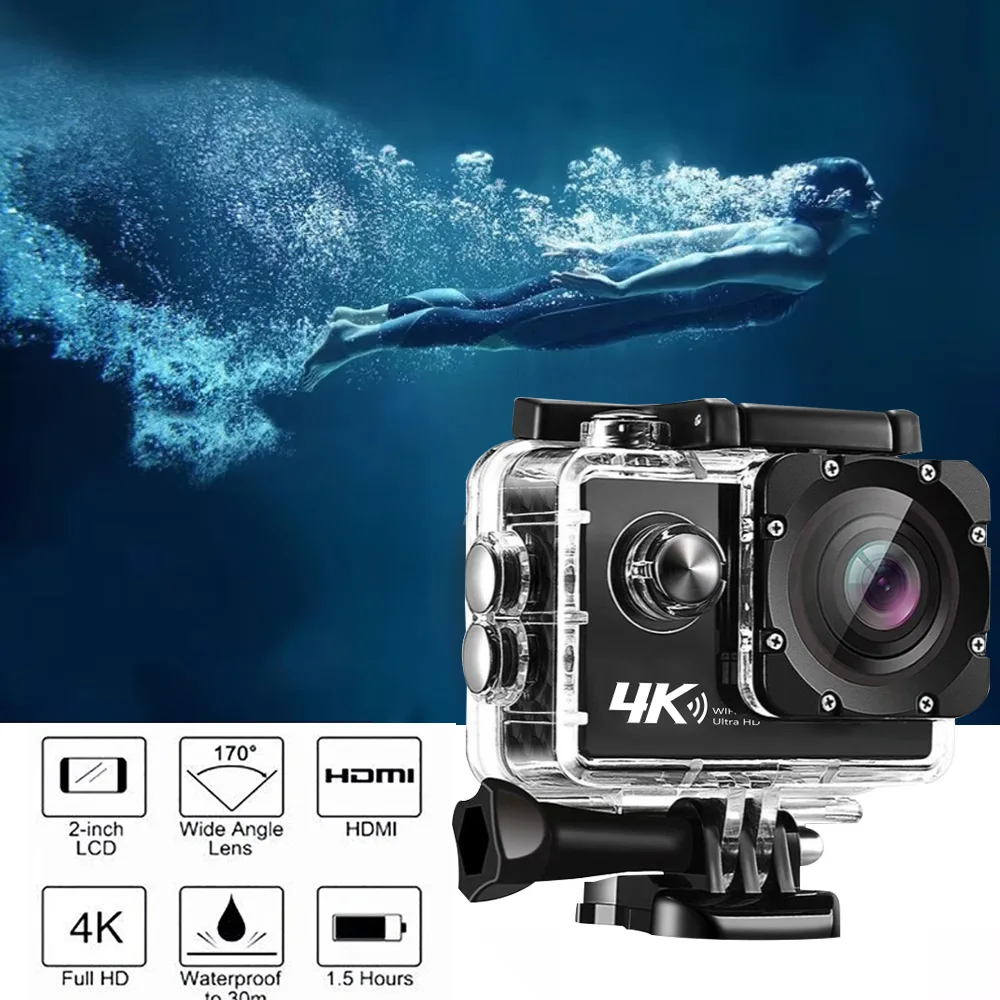 4K Action Camera A1 Ultra HD WiFi 12MP 2" LCD 30M Waterproof 170D Remote Control Helmet Bicycle Video Camera Outdoor Sport Cam 3