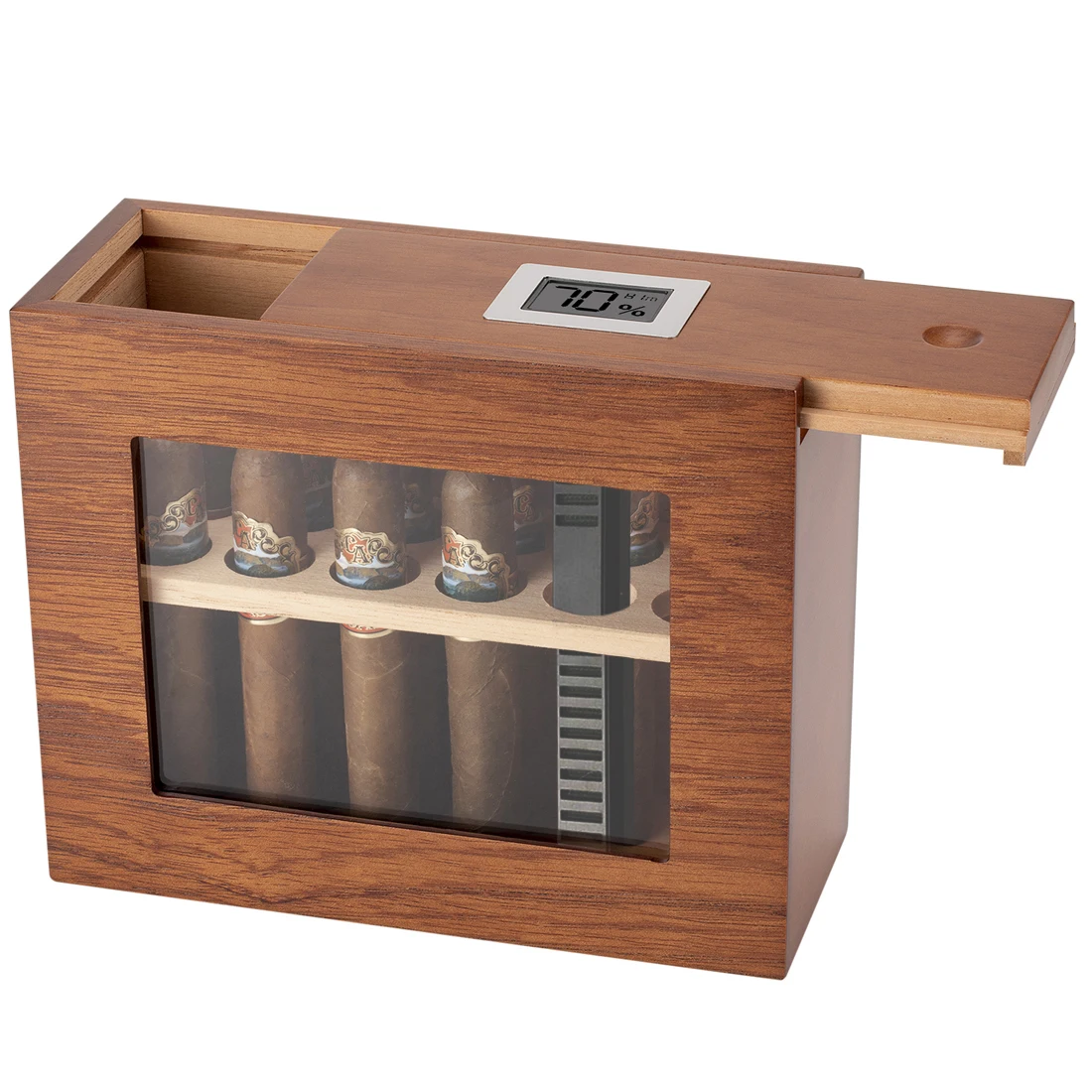 

Cigar Humidor W/ Hygrometer Humidifier Portable Glass Window Box Cedar Wood Handcrafted Case Fit 12-25 Cigars Storage Cabinet