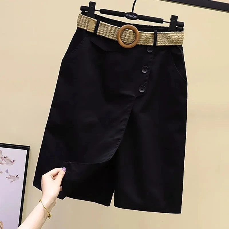 Pants Skirt for Women Shorts Summer Wide Leg Blue High Waist Straight legged elastic pants Woman Black Korean Fashion Culotte