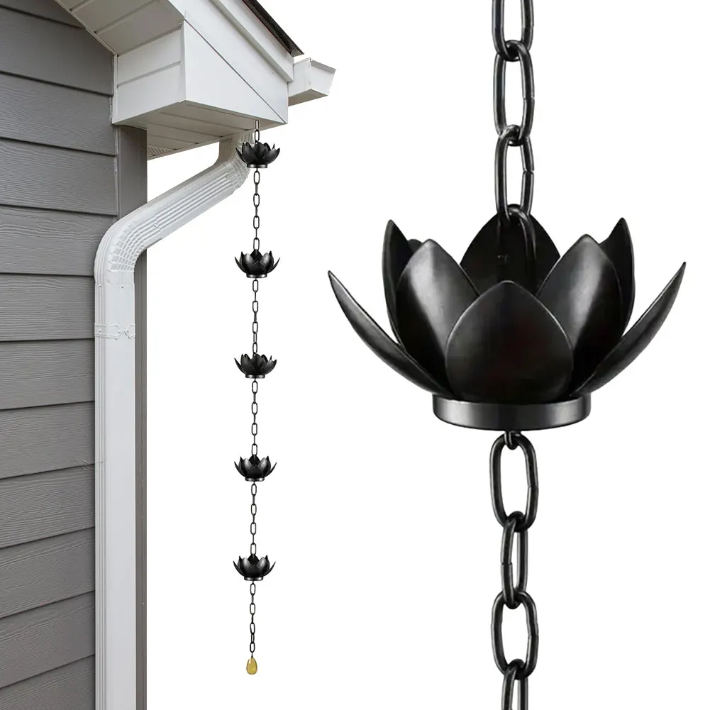 Lotus Rain Chain Rain Catcher Chain Outdoor Garden Hanging Catcher Cups for Gutters Downspouts Outside