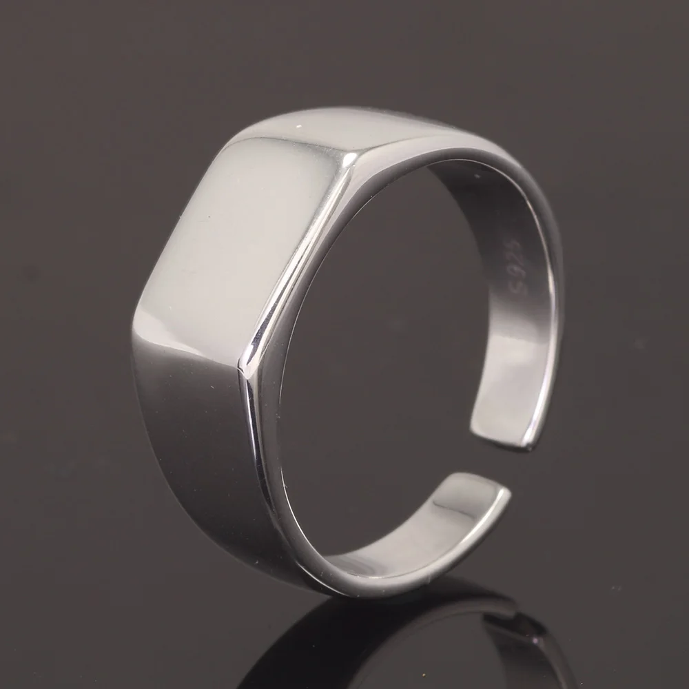 Real 925 Sterling Silver Minimalist Square Ring, Women's Opening