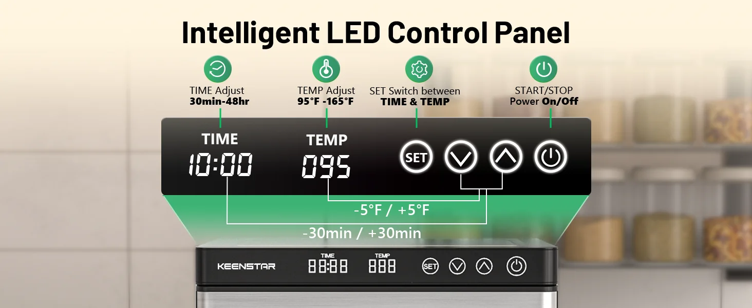 Description Picture 5 of itemDehydrator for Jerky 1000W, 165℉ Temperature Control, 9 Stainless Steel Trays, 8.7ft² Drying Space, 48H Timer, Dryer Machine for