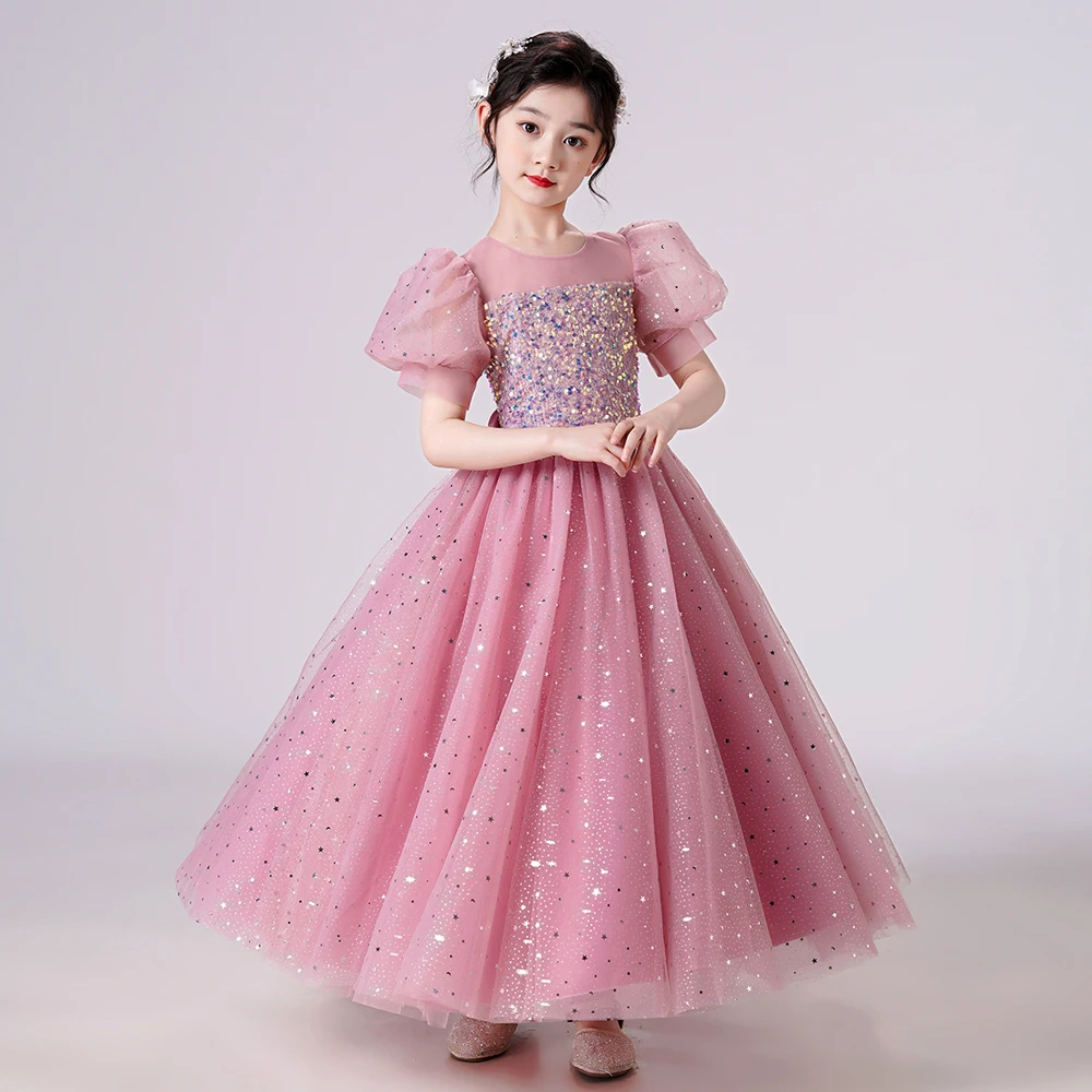 

Sequin Princess Dress Girls Birthday Party Costume 4-14 Yrs Flower Girl Elegant Bridesmaid Dresses Kids Evening Pageant Vestidos
