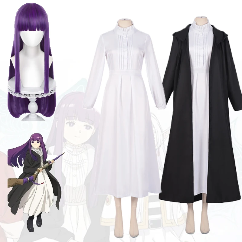 

Anime Frieren at the Funera Cosplay Costume Wig Dress Anime Frieren Beyond Journey's End Trench Uniform Play Suit for Women