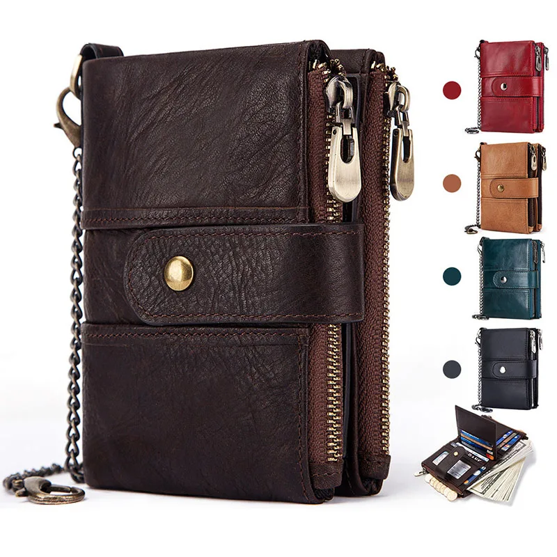 

Retro crazy horse cowhide men's bag anti-theft brush money bag real leather bag multifunctional buckle zipper leisure coin purse