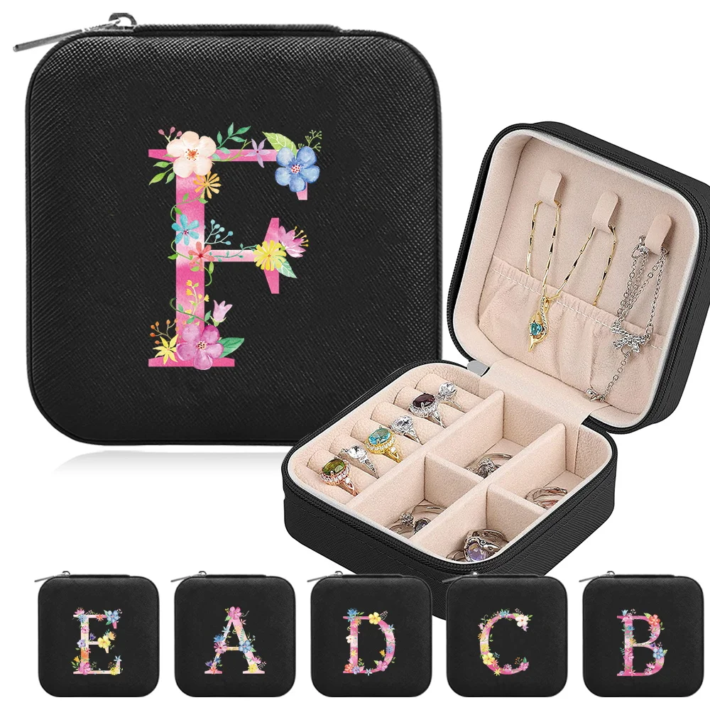 

Portable Jewelry Storage Box Travel Necklace Ring Storage Box New Zippered Women's Jewelry Storage Box Pink Pattern Series