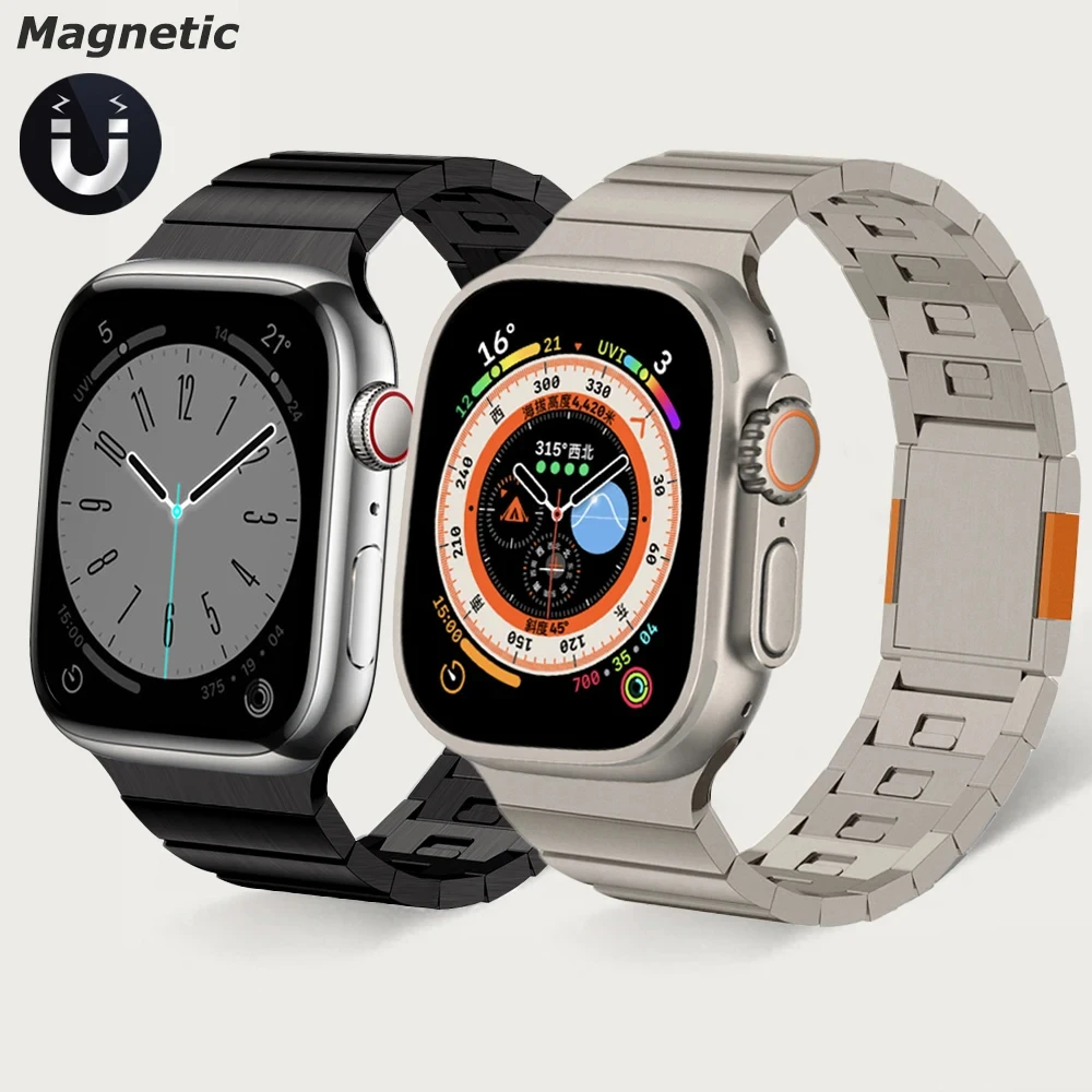 

Ремешок Магнитный титановый для Apple Watch Ultra Series 8 7 49 мм 45 мм 44 мм 42 мм, браслет с пряжкой из нержавеющей стали для iWatch 38 40 41 мм