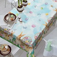 Easter Bunny Eggs Butterfly Rectangle Waterproof Tablecloth Party Decor Spring Farmhouse Kitchen Tablecloth Easter Decorations 2