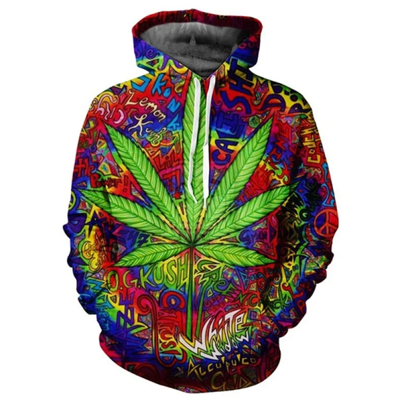 Sudadera con capucha con estampado 3D de hojas de malezas para hombre, sudadera informal de manga larga con patrón de plantas coloridas, sudadera holgada unisex, jersey de calle