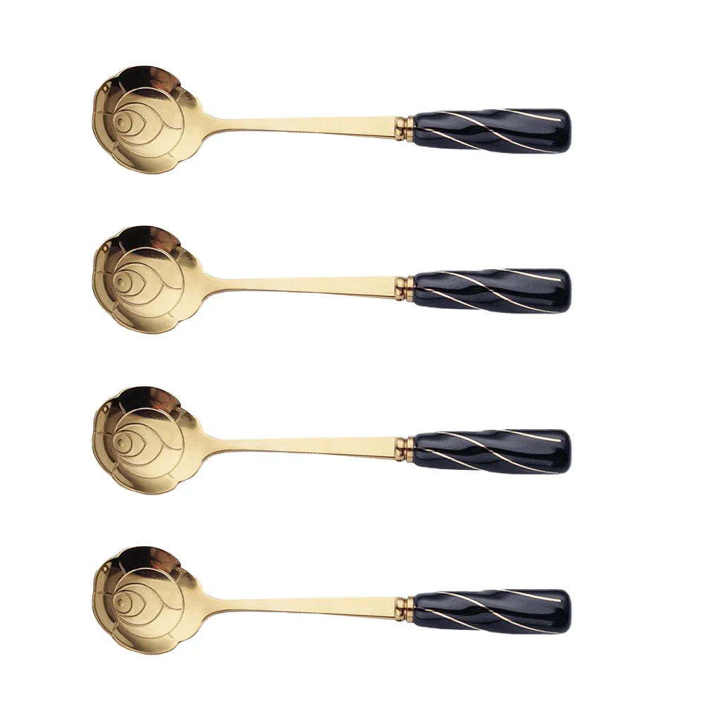 

Silicone Spoon Spoons Spoon Tea Coffee Flower Gold For Dessert Bar Ceramic Set Hot Stir Ice Handle Small Cream Sugar Teaspoons