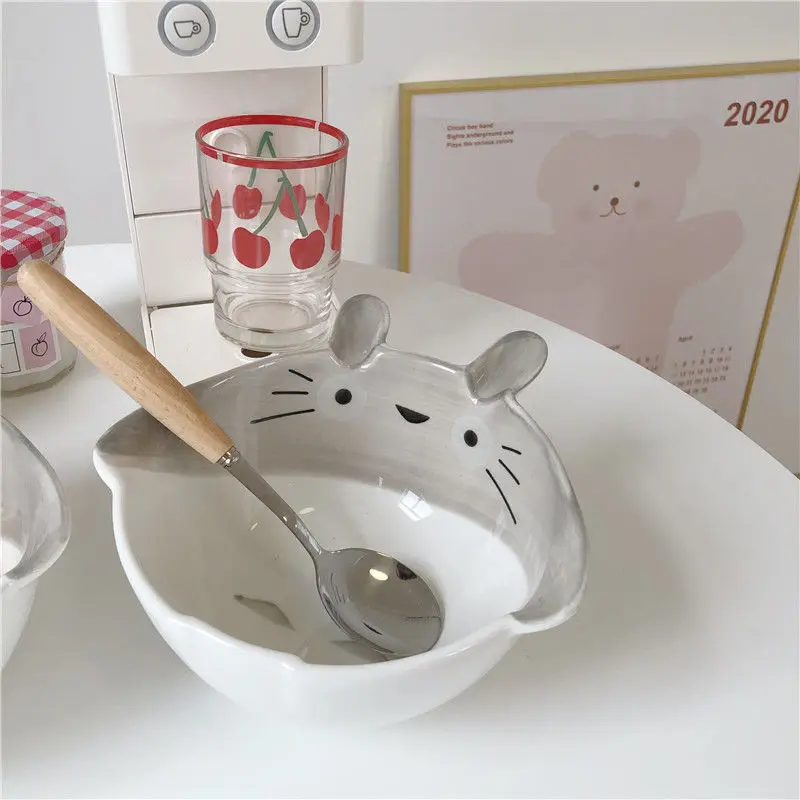Japanese Creativity Students Cute Cartoon Noodle Bowl Salad Bowls Rice Snack Bowl Ceramic Dishes Plates