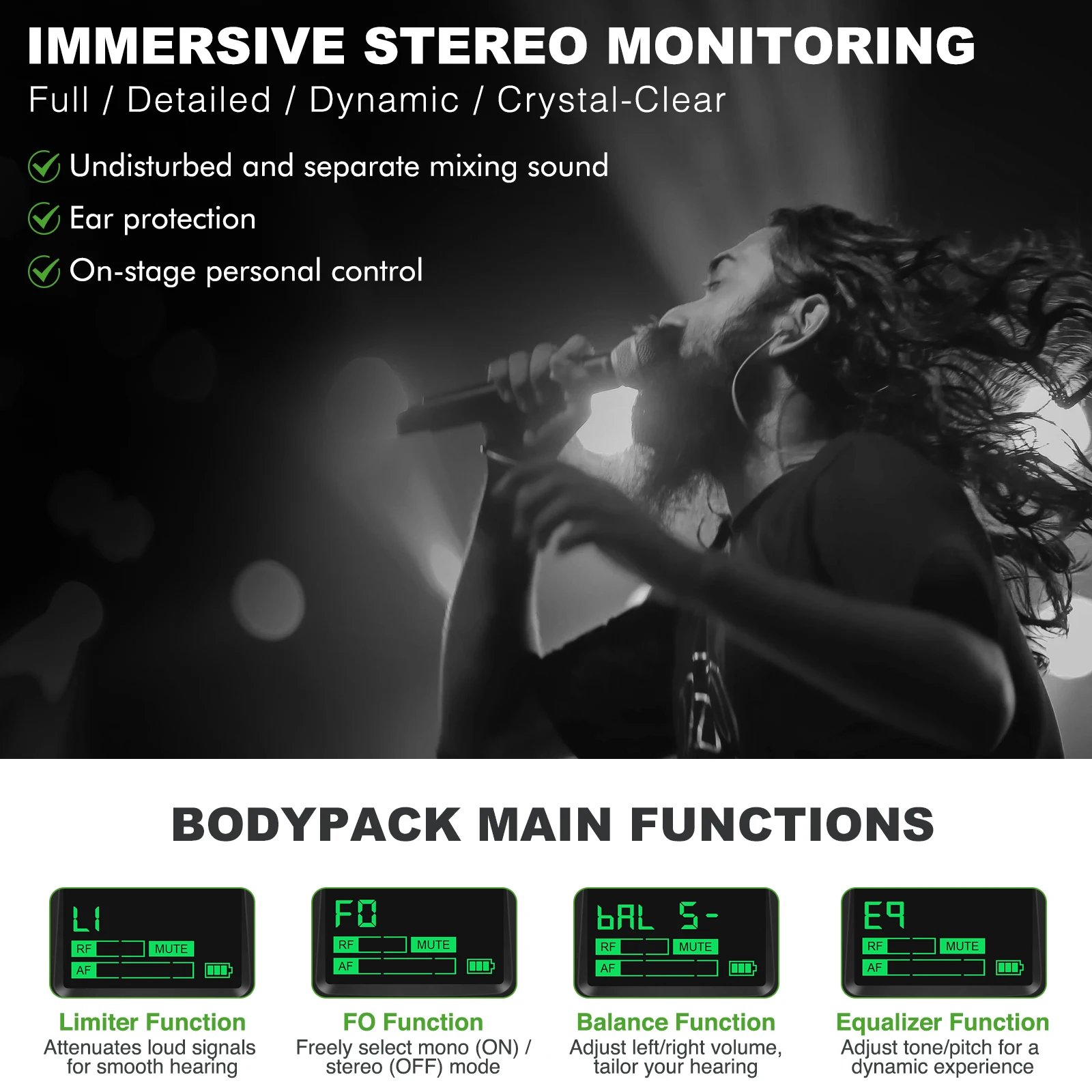 Stereo Wireless in Ear Monitor System 900MHz Band Wireless UHF Audio IEM with Rack Mountable for Stage Church Phenyx Pro PTM-10