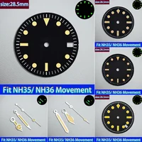 NH35 28.5mm Dial Fit NH35/NH36 Movement Watch parts NH35 Hands Single Calendar Dial Green Luminous Hands Watches For Retro style