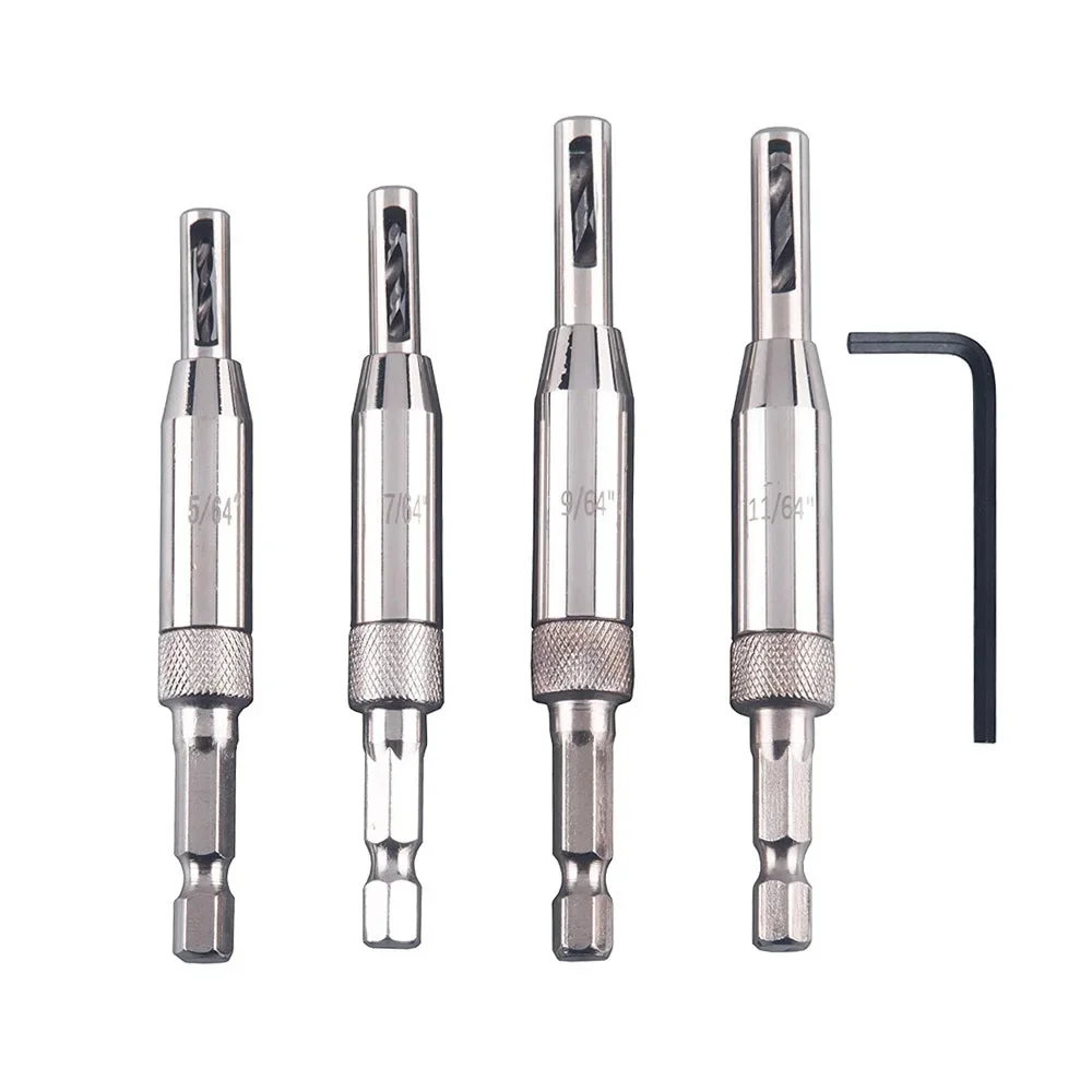 

4pcs Self Centering Hinge Drill Bits Set Door Cabinet Pilot Holes HSS Hex Recess