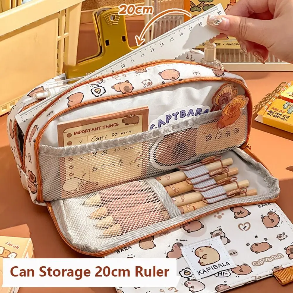 Pencil Case INS Capybara Four-layer Large Capacity Pen Bag Cute Cartoon Pencil Case Stationery Organizer Storage Bag For Students Gift
