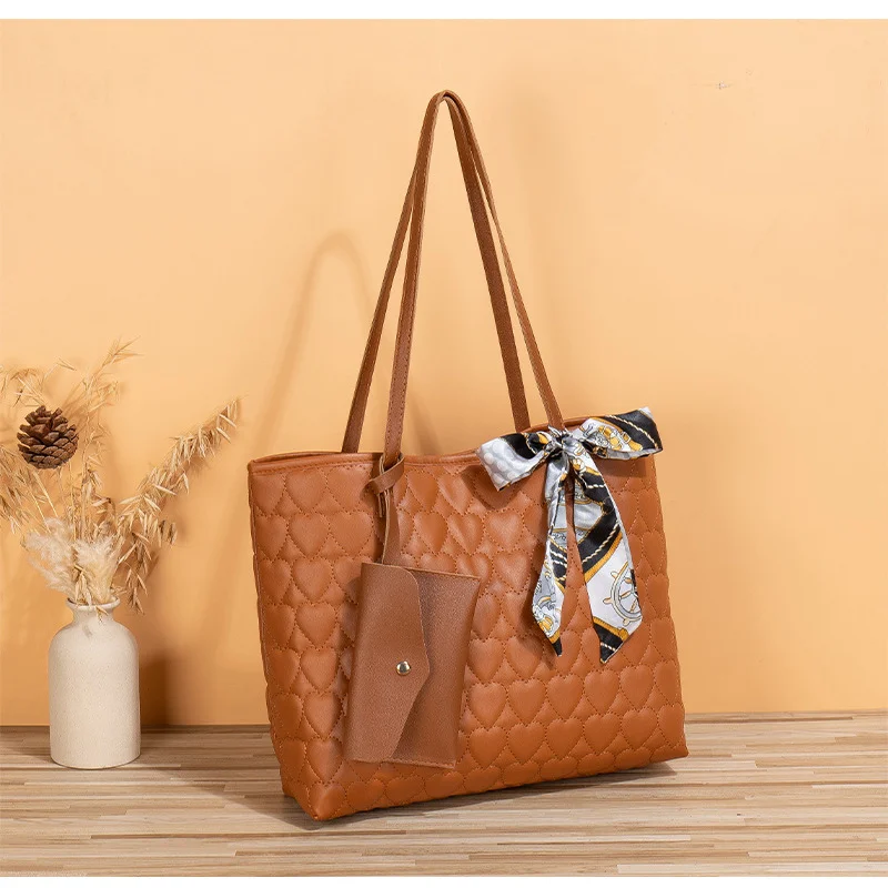 Silk scarf tote bag 2025 new fashion trend love embroidery solid color large capacity mother and child handbag, one piece