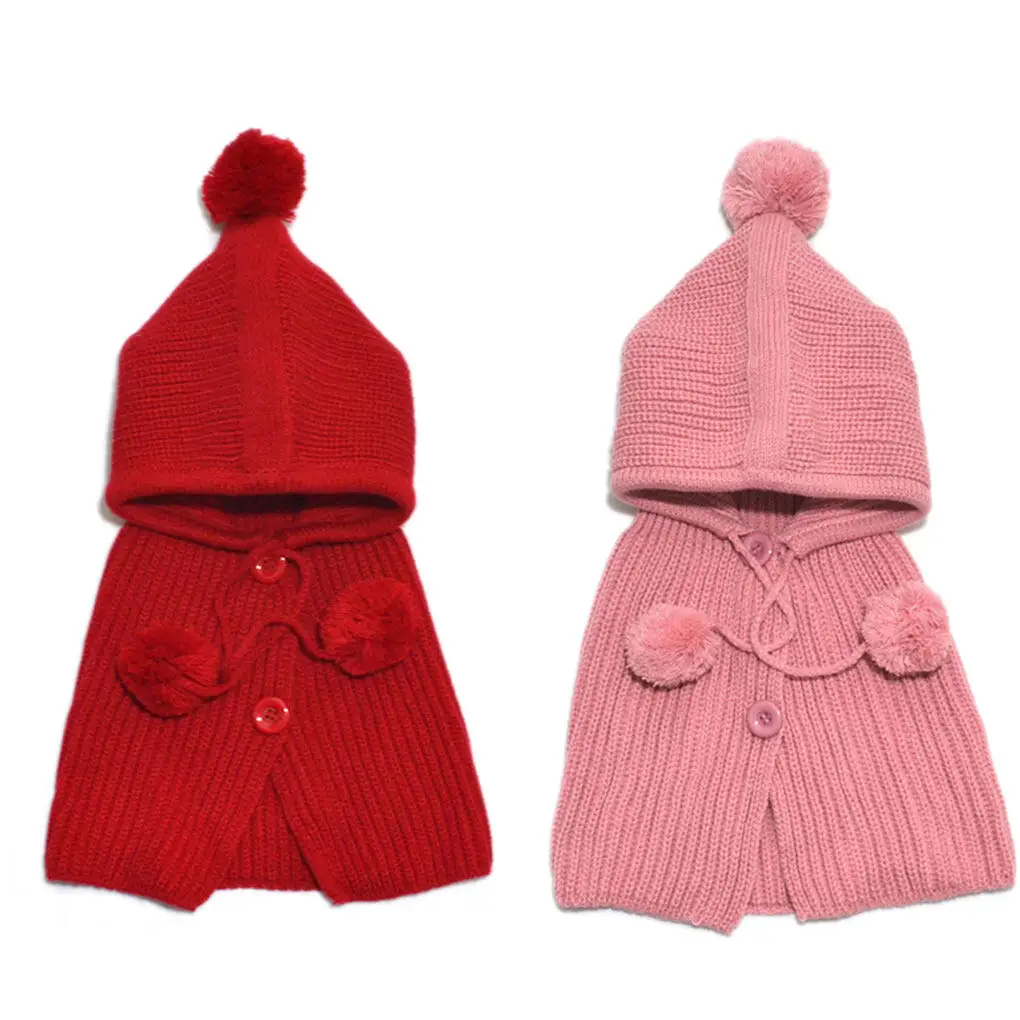 Children Baby Warm Beanie Shawl Cap Winter Hooded Cape Cloak Infants Toddler Girls Knitted Hat