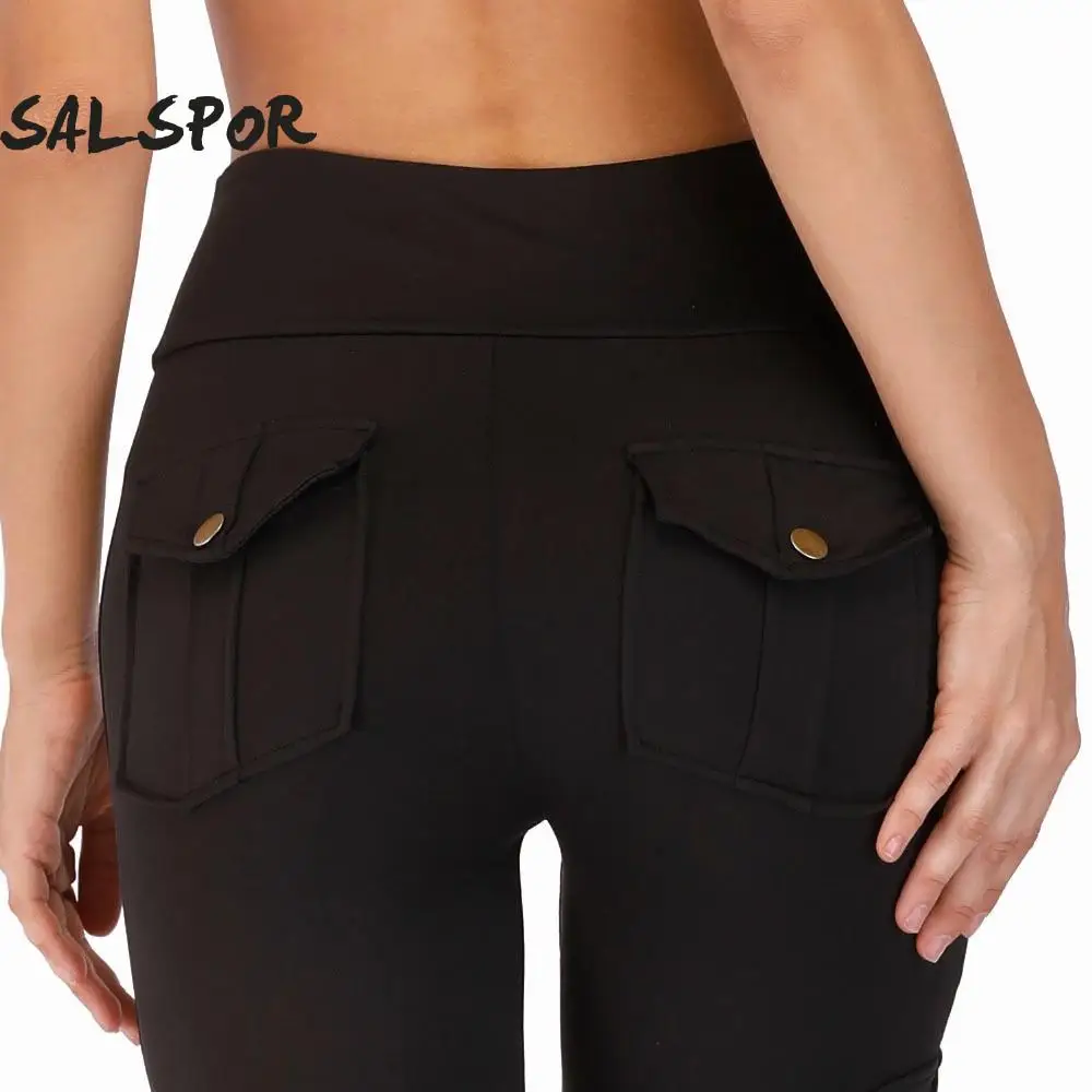 SALSPOR Sports Leggings Women Fitness Pocket Push Up Breathable Sweatpants High Waist Running Workout Slim Fit Gym Legging