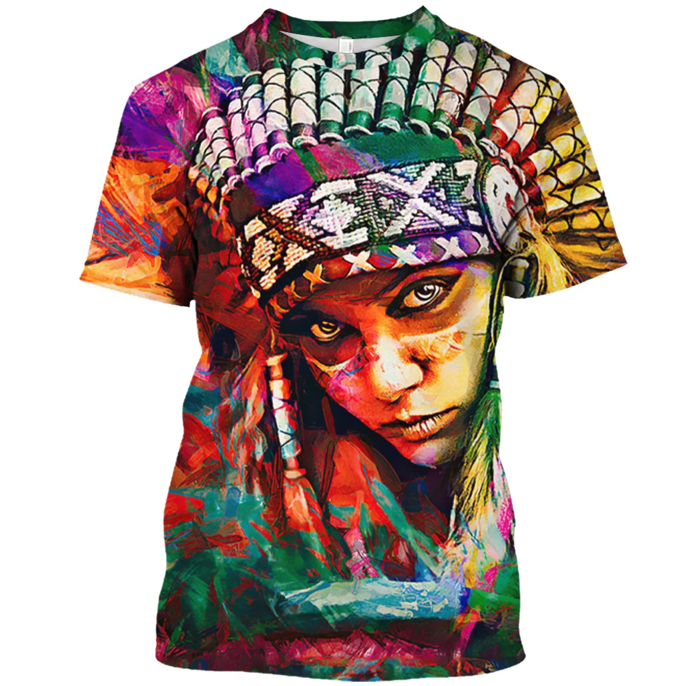 

3D Indian Men's Short Sleeve T-shirt 3D Indian Round Neck Summer Top 3D Casual Street Clothing, Loose Sweatshirt Menswear