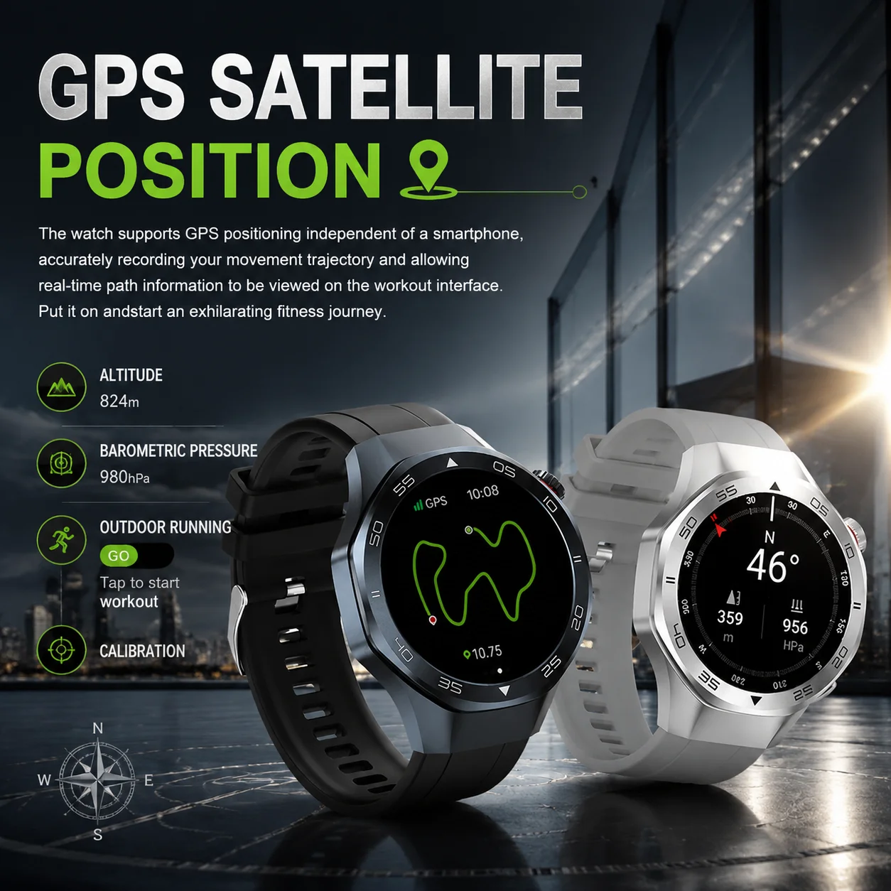 Smart Watch 6 Uomo Smartwatch GPS Track 3ATM Impermeabile Chiamata Bluetooth Frequenza cardiaca Bussola Altimetro Multi Sport Fitness Watch - Image 5