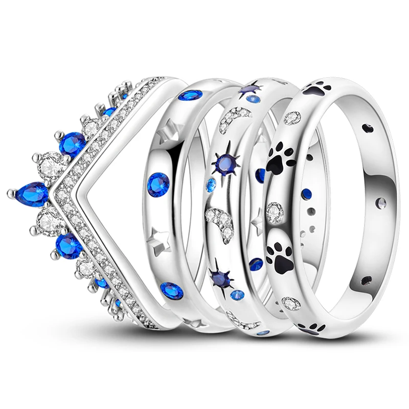 Silver Rings New Rings For Women 100% 925 Sterling Silver Star Moon Colorful Zircon Rings Fine Wedding Engagement Birthday Jewelry Gifts