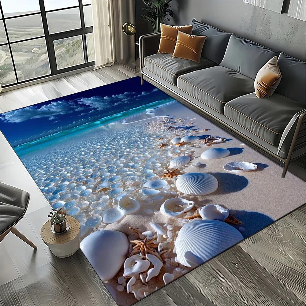 2025 New Starfish Beach Shell Sea Star Sand Carpet Rug for Living Room Bedroom Home Sofa Decoration,Kids play Non-slip Floor Mat