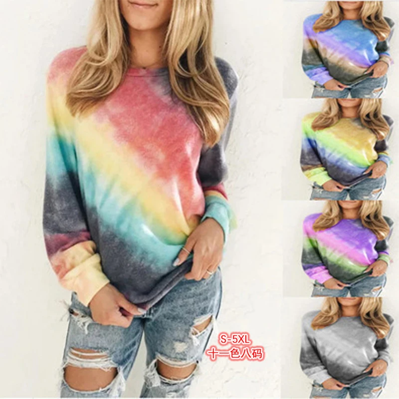 

2023 Popular Autumn New Colorful Long Sleeve Sweater Women's Round Neck Loose Large Top