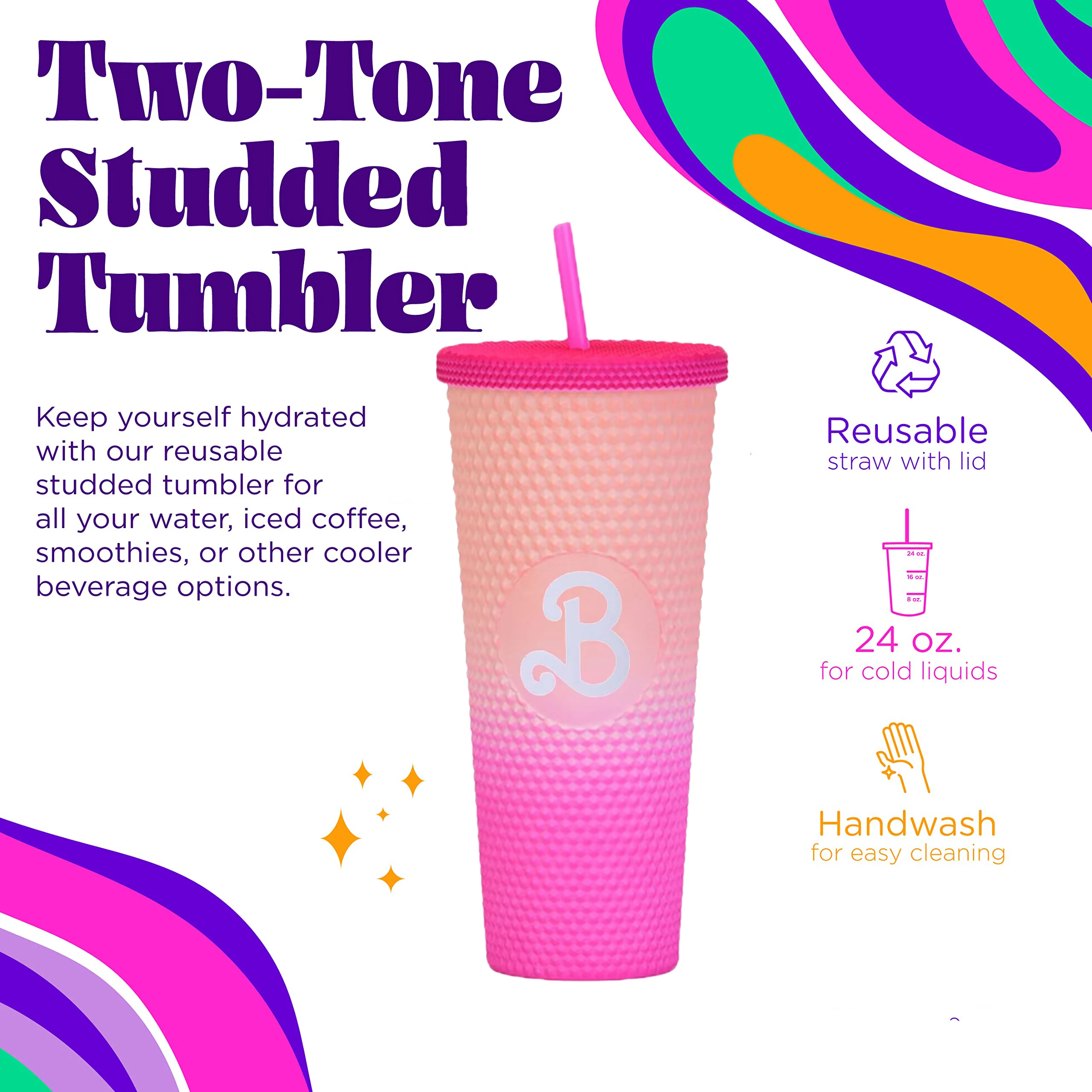 Two-Tone Matte Studded Tumbler with Lid & Straw, Reusable BPA Free