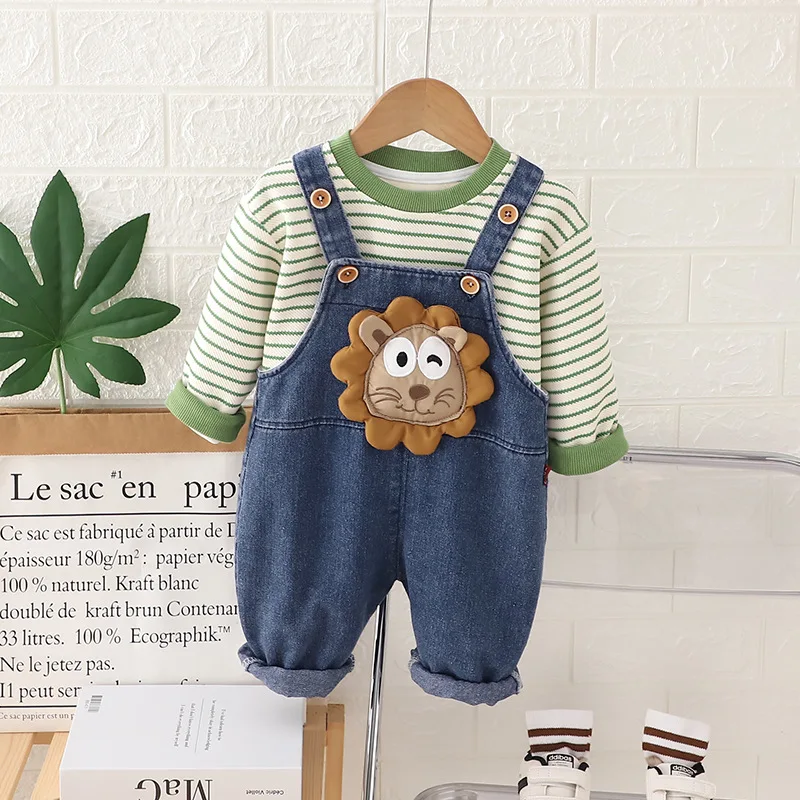 

Осенняя одежда для маленьких мальчиков 2024, осенняя одежда для маленьких мальчиков от 1 до 5 лет, повседневные футболки с длинным рукавом и комбинезоны, Модный комплект