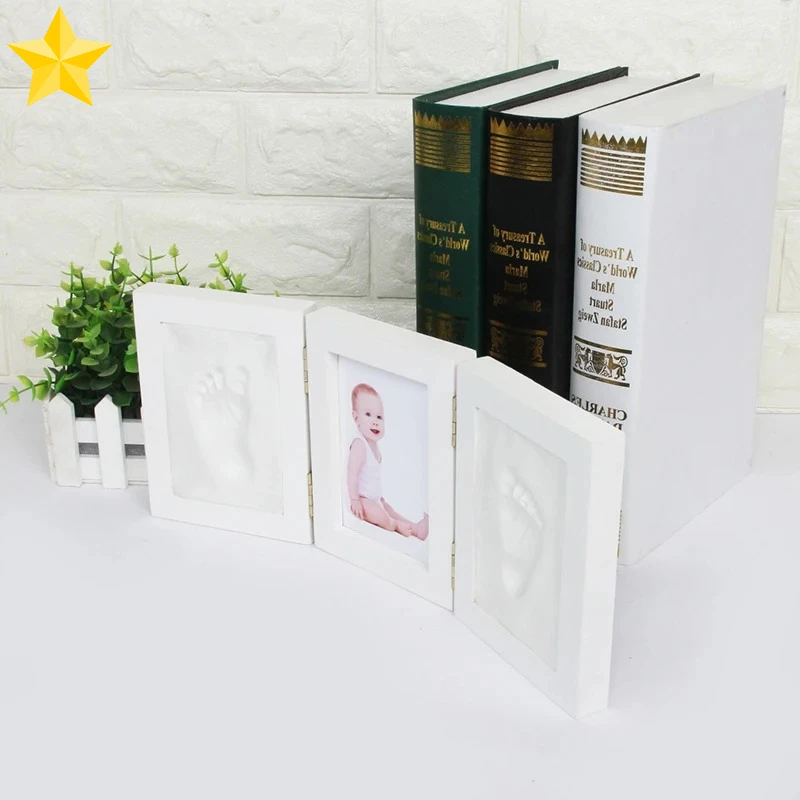 New Baby Hand&Foot Print Hands Feet Mold Maker Bebe Baby Photo Frame With Cover Fingerprint Mud Set Baby Growth Memorial Gift