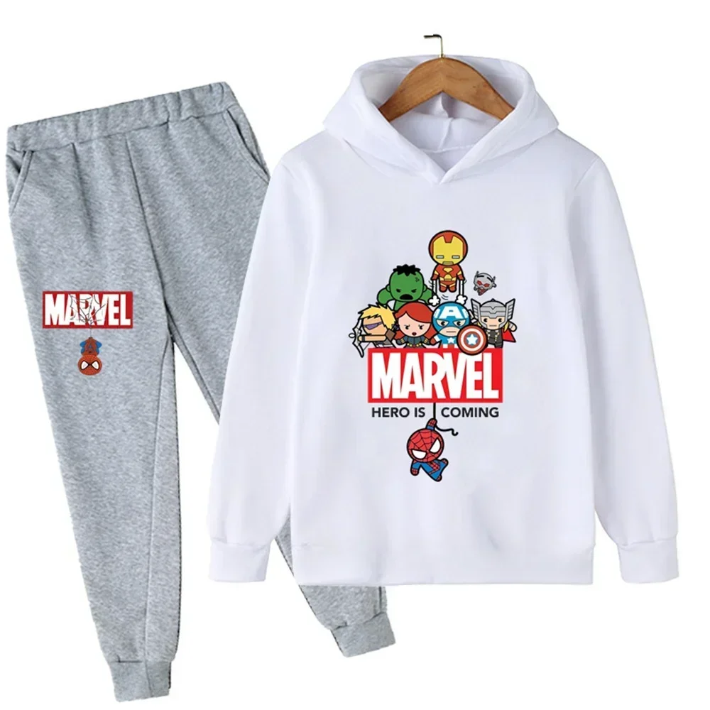 thumbnail image 1 of Sudadera con capucha y pantalones con estampado de Spiderman de Marvel para niños, 2 piezas, traje de primavera, otoño e invierno, ropa para niños y niñas, conjunto deportivo informal, 1 of 5