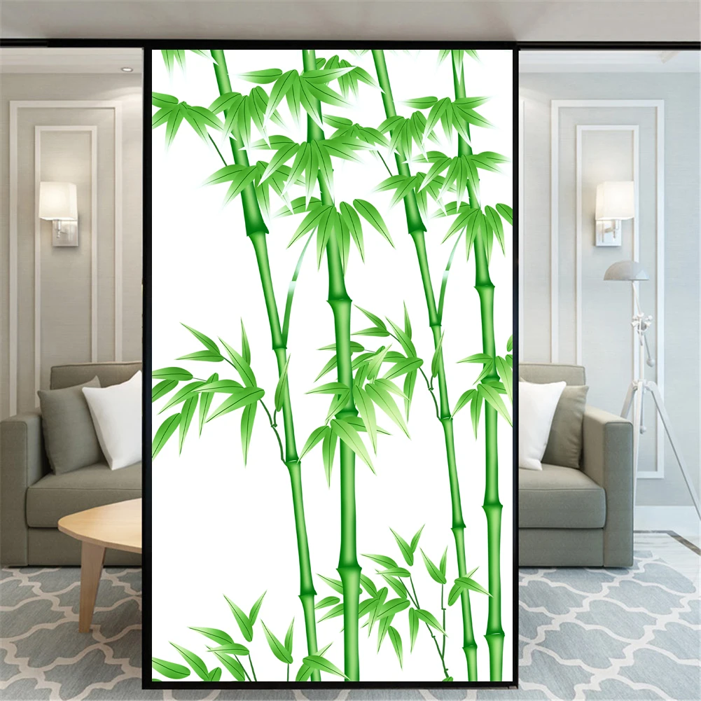 

Privacy Window Film Bamboo Pattern Decorative Glass Covering No-Glue Static Cling Frosted Window Stickers for Home Decor