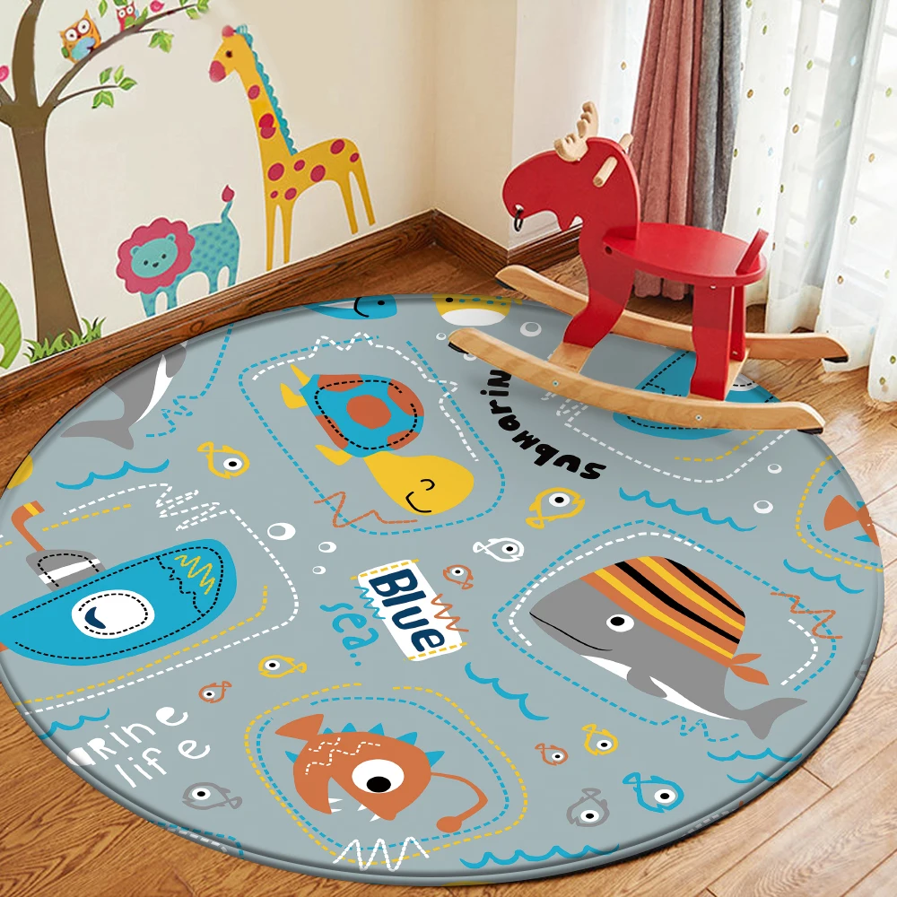 

Cartoon Cute Round Carpet Floor Mat Bedroom Living Room Animal Carpet Non Slip Baby Game Mat Children's Room Decoration Rugs