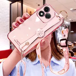 Stylish Crossbody Case with Wrist Strap and Neck Lanyard - Trendy Phone Holder Cover Gift - Honor Magic7 (Pink)