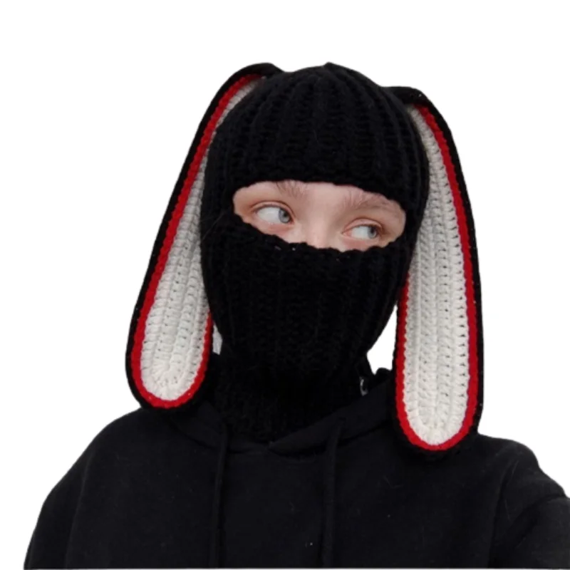 Halloween Knitted Balaclava Long Bunny Ears Hat For Women Winter