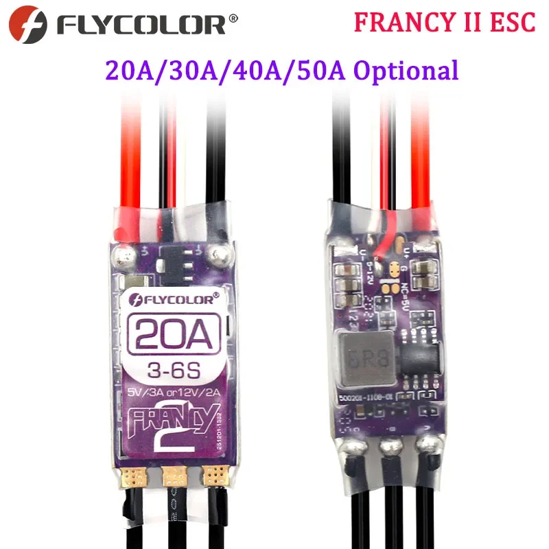 

FLYCOLOR Francy 2 Brushless ESC BLHELI-32 BL32 Dshot High Performance MCU 5V/3A 12V/2A Double BEC Adjustable For RC Airplane