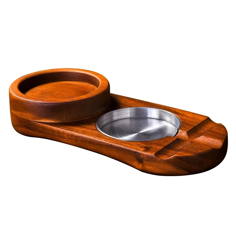 2-In-1 Creative Wooden Whiskey Wine Glass Holder Cigar Ashtray Desk Wood Cup For Bar Home Kitchen Office Decoration Cool Gadget
