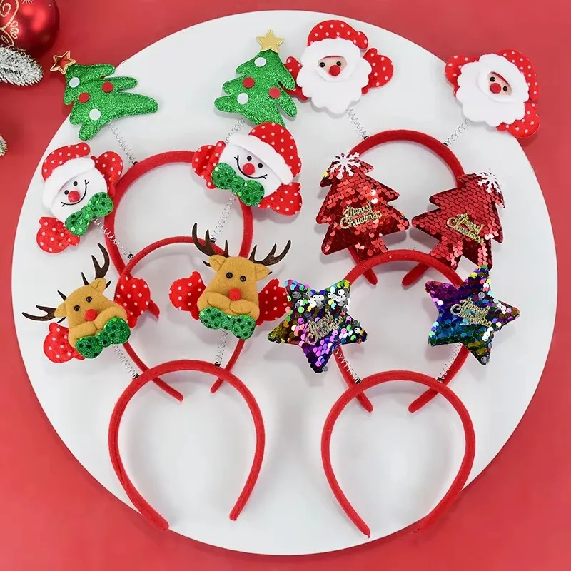 Christmas Headband Kids Adult Santa Claus Elk Hair Clip Disney Mouse Ears Headband Christmas Festival Party