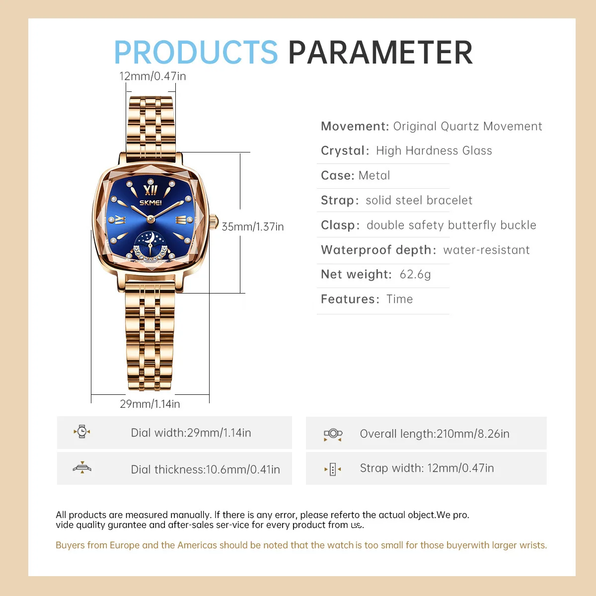 ساعة كوارتز للسيدات فاخرة من SKMEI مقاومة للماء من...