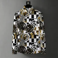 Chemise homme nouvelle collection, style luxe léger, imprimée sans plis, tendance, à motifs géométriques, color block, décontractée, manches longues 1